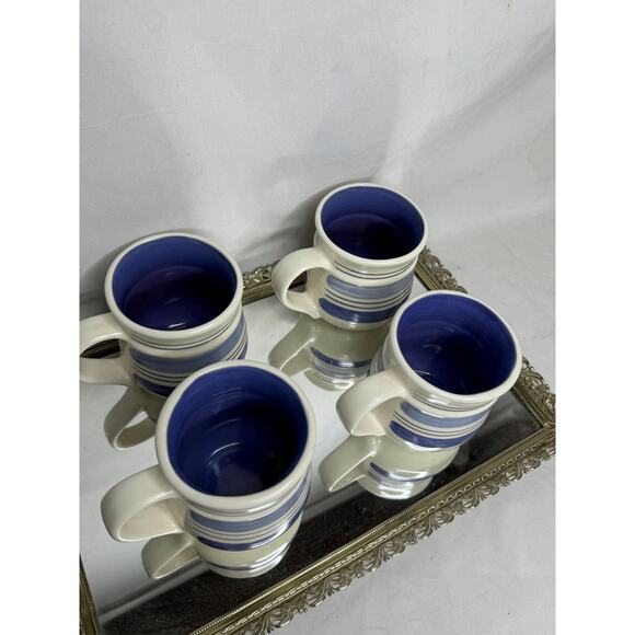 Set of Four Vintage Pfaltzgraff “Rio” Coffee Cups Blue and White Stoneware Mugs - Picture 3 of 8